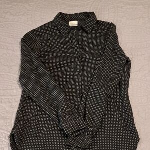 Columbia Button Down Tunic, Roll Sleeves,Blue W White Check, Size S